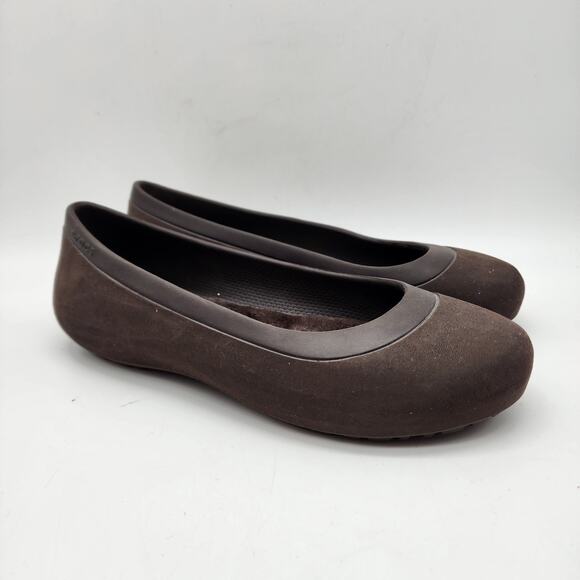 Crocs Mammoth Flats Womens Size 8 Brown Ballet Fur Lined Slip On Casual Neutral - Picture 1 of 10